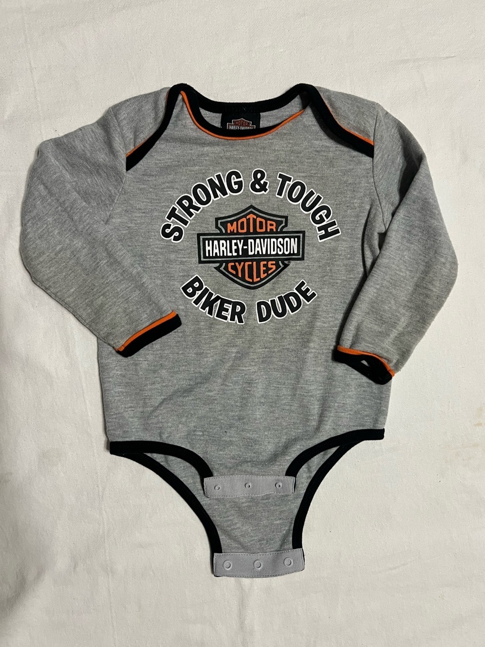 Harley-Davidson Grey, Black & Orange 'Strong & Tough Biker Dude' One-Piece